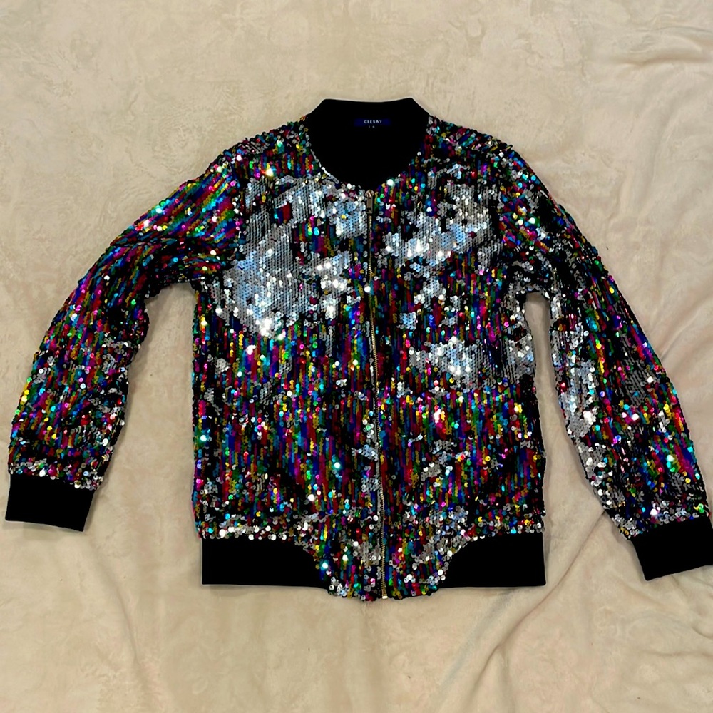 Disco party glam sequin bomber jacket, Small